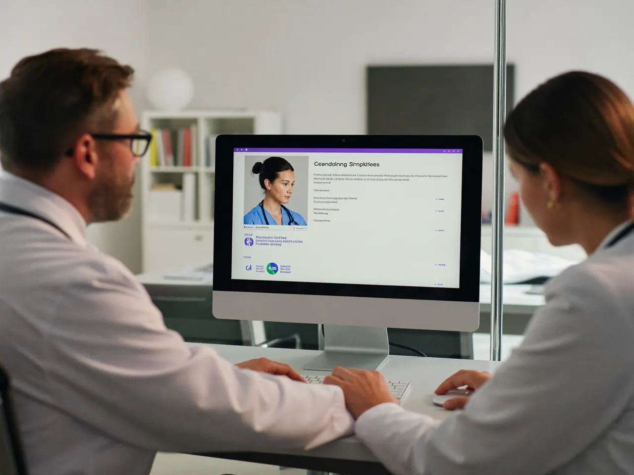 hero — provider and a credentialing specialist reviewing a CAQH profile on screen
