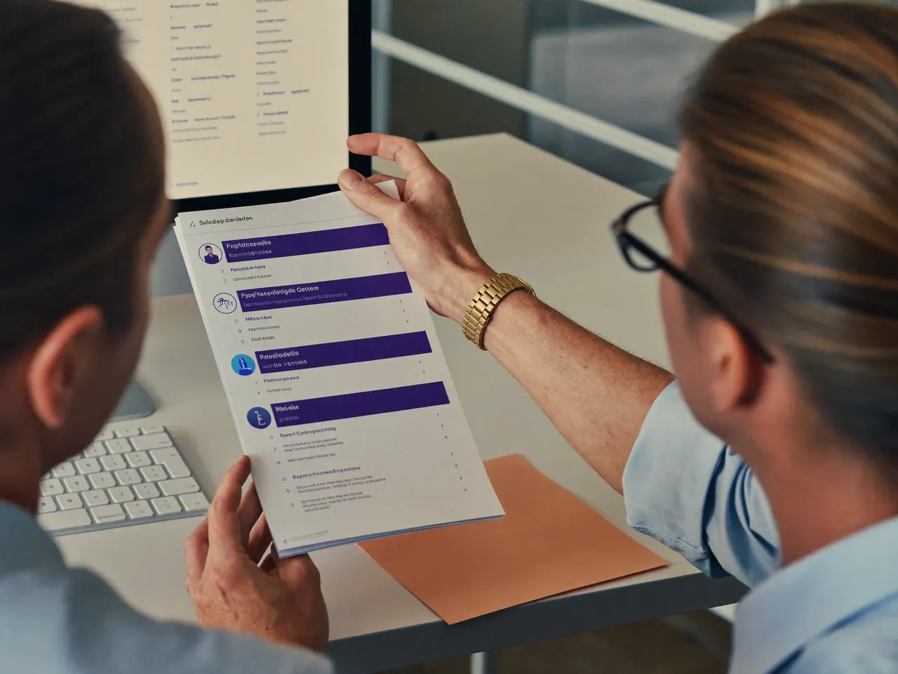 hero — practice manager and credentialing specialist reviewing a provider roster
