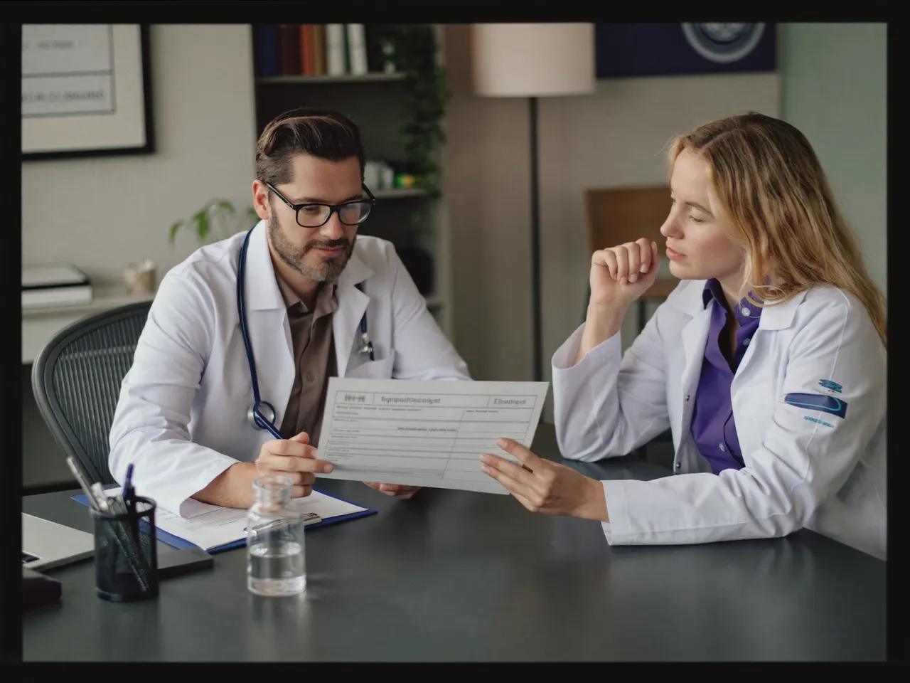Provider and credentialing specialist reviewing an application checklist